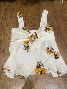 A.L.C. Cream Floral Tie-Front Camisole with Yellow & Black Accents